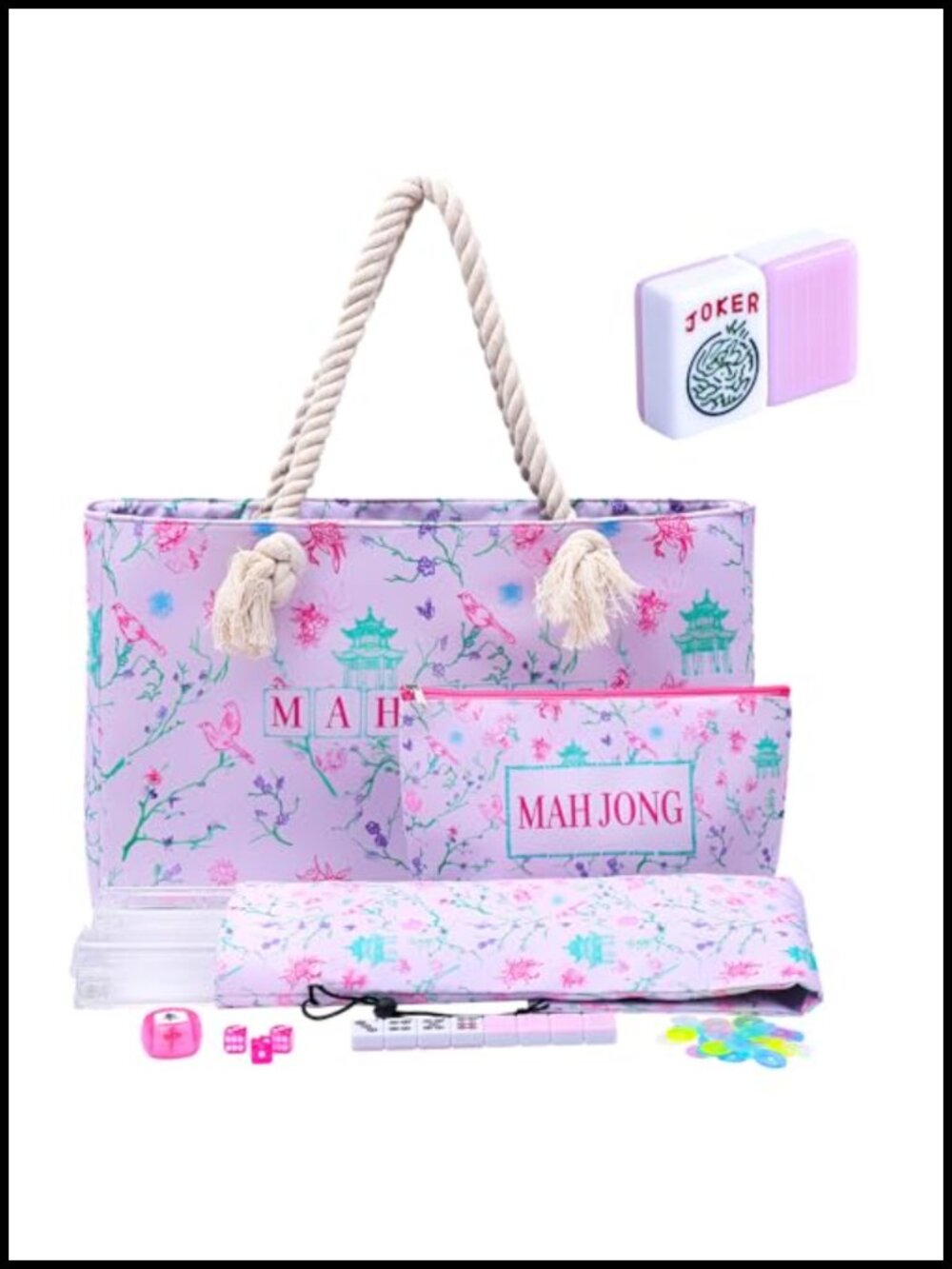 American Mahjong Tile Set, 166 Pink Tiles with Bag and Accessories, 4 Racks and